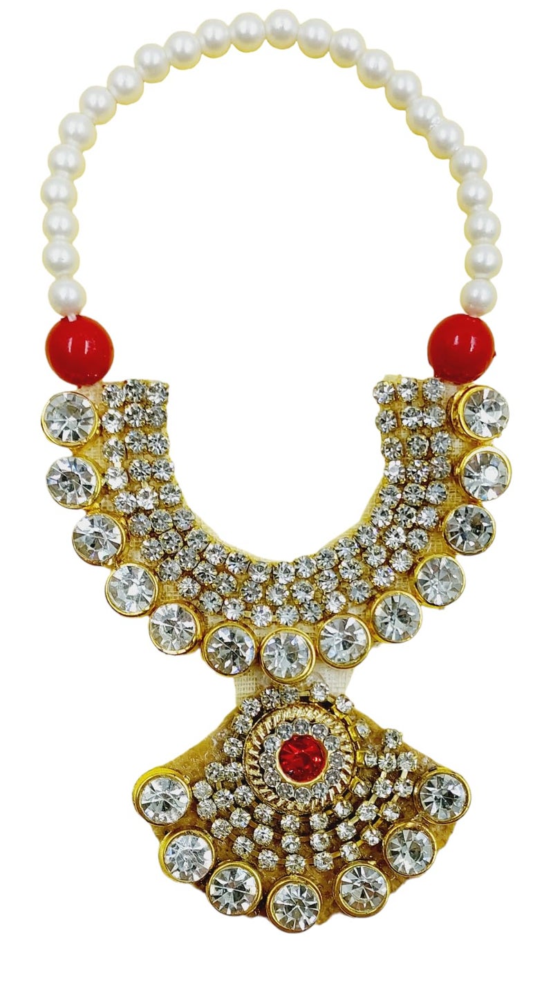 ARTISKRITI Small Golden Kundan Jarkan Mala for God Idol, Garland Haar for God Murti Idols, Small Mala for Statue, Figurines, Set of 2 (Golden Kundan) - Image 4