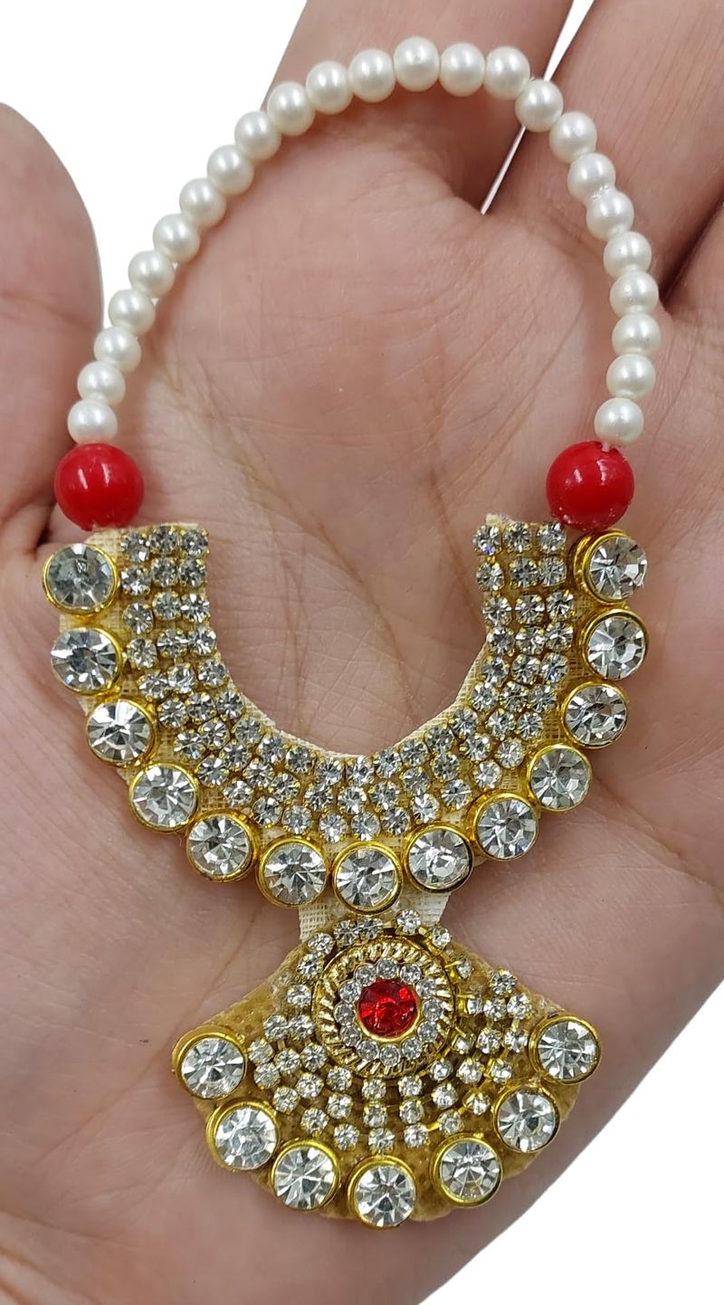 ARTISKRITI Small Golden Kundan Jarkan Mala for God Idol, Garland Haar for God Murti Idols, Small Mala for Statue, Figurines, Set of 2 (Golden Kundan) - Image 3