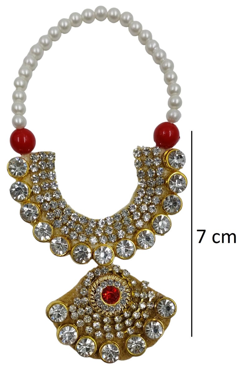 ARTISKRITI Small Golden Kundan Jarkan Mala for God Idol, Garland Haar for God Murti Idols, Small Mala for Statue, Figurines, Set of 2 (Golden Kundan) - Image 2