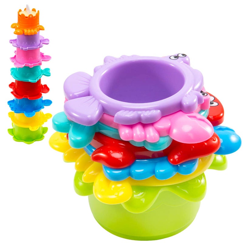 INNOCHEER Baby Bath Toys for Toddlers, Water Table Toys with Mold Free Stacking Cups, Quick Dry Organizer Net, 13 Pcs Bathtub Game, Beach and Pool Party - Image 3