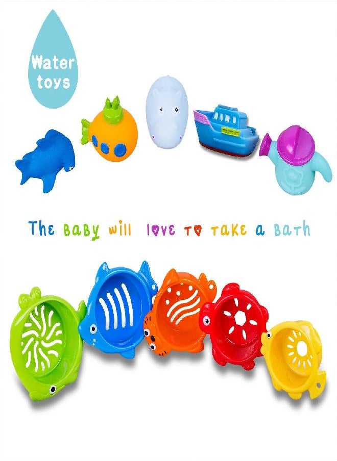 INNOCHEER INNOCHEER Baby Bath Toys and Stacking Cups for Toddlers with Quick Dry Organizer Net-13 Pcs Early Educational Toy for Bathtub Game, Beach and Pool Party  - Image 1
