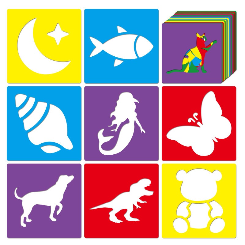 TMTECHJS 24 Piece Stencils for Kids Stencils for Painting Sidewalk Chalk Stencil Outdoor Garden Themed Stencil Kids Style Collection-5in - Image 1