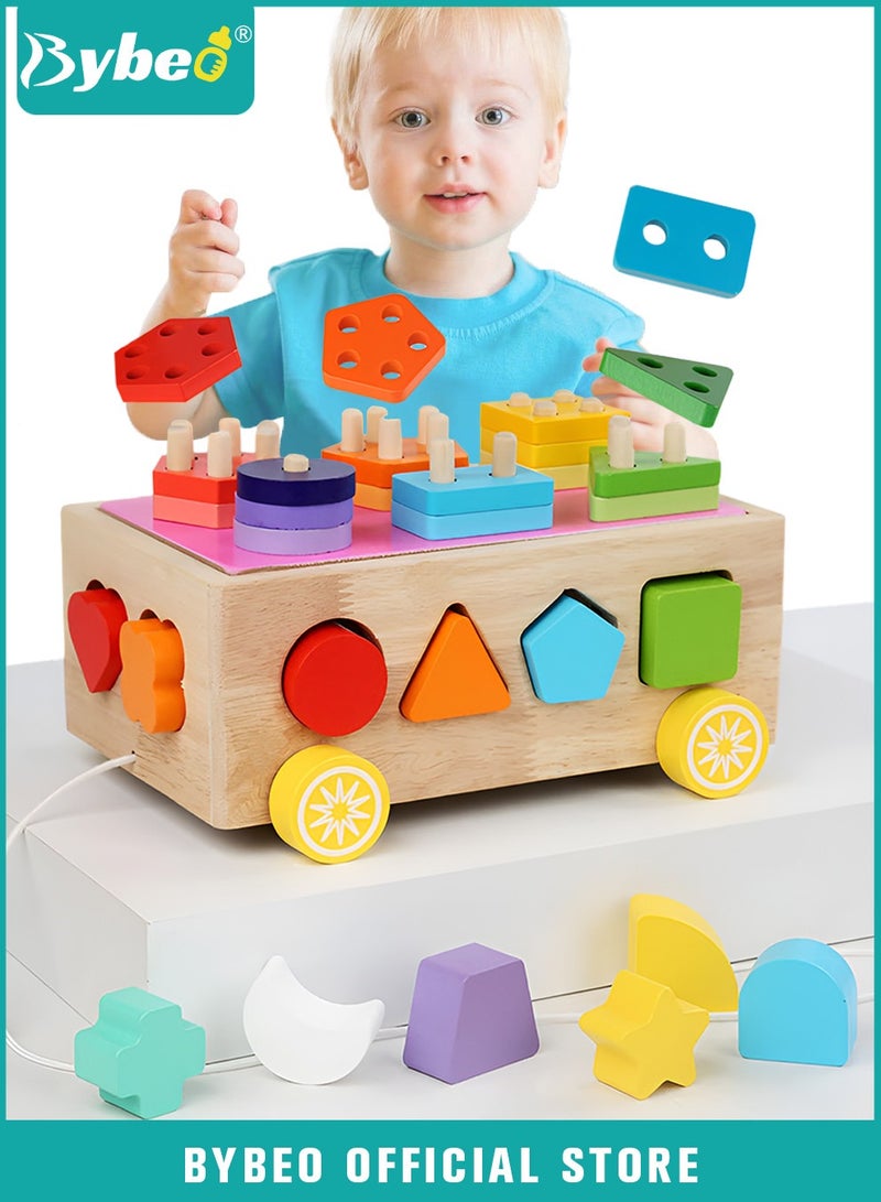 Bybeo Baby Shape Sorter Learning Toys for Toddlers, Wooden Shape Sorter Learning Blocks for Boys Girls, Montessori Toys, Activity Cube Learning & Education Preschool Toys Baby Boy Girl Gifts - Image 1