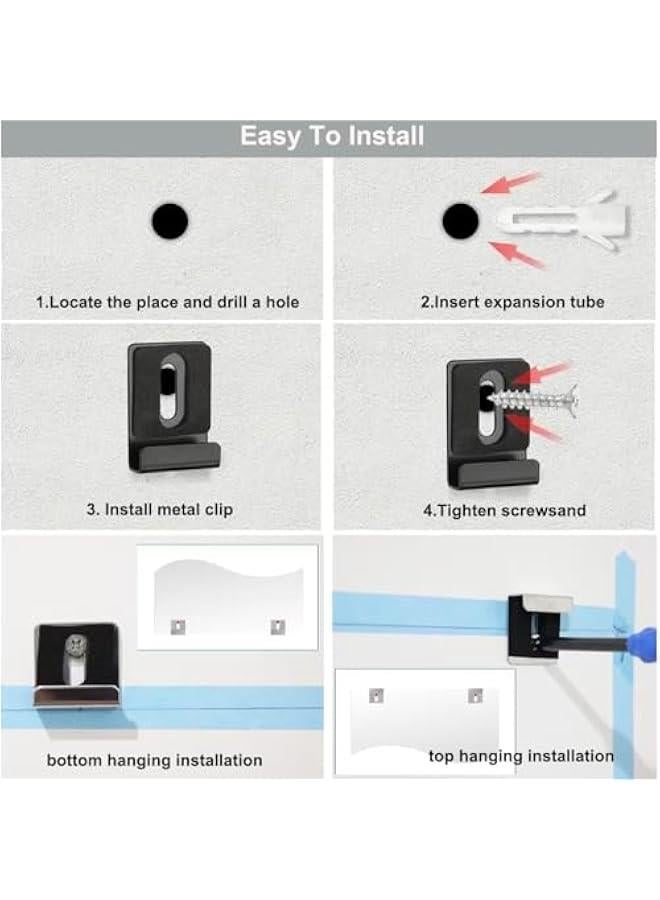 OCTOBER 8-Pack Metal Mirror Clip,Wall Mounting Mirror Holder with Screw Rubber Pad,Heavy Duty Hanger Hook for Photo Frame Display,Mirror,Billboard (Silver)  - Image 3