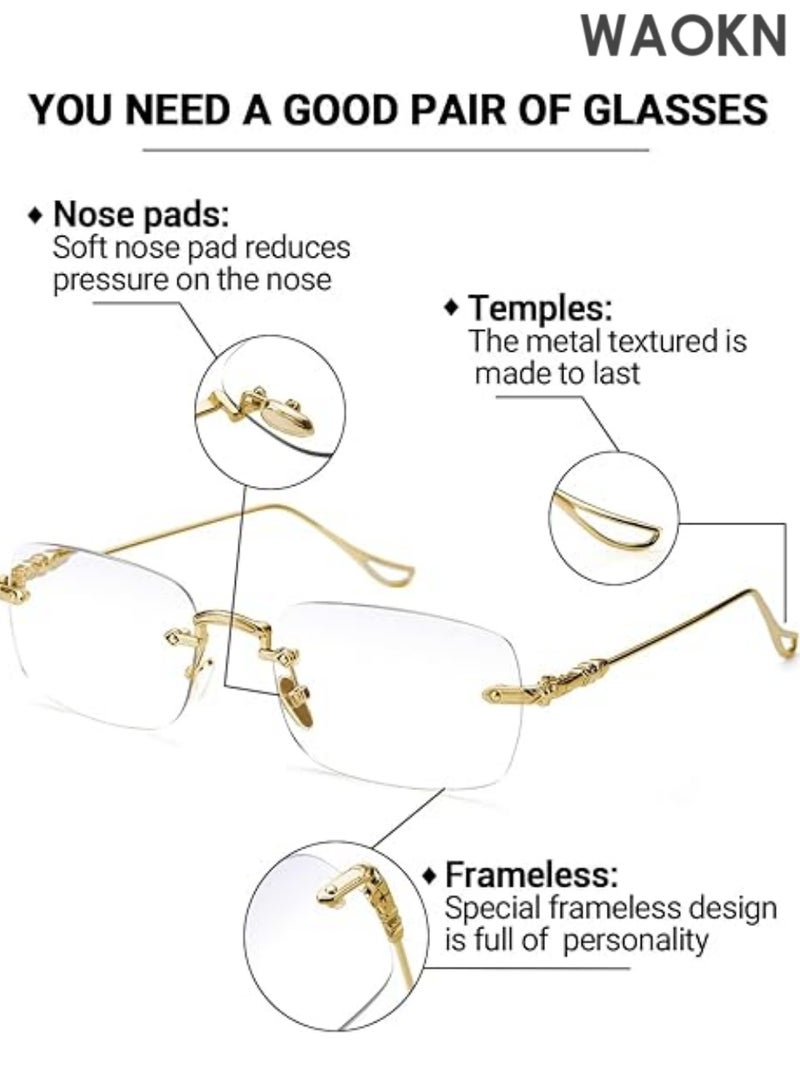 WAOKN Frameless Metal Reading Glasses for Men/Women Blue Light Blocking -Rimless Fashion Comfortable Computer Eyeglasses.Square Reading Glasses Women Men, TR Frame Blue Light Blocking Computer Readers, Anti Glare Eyewear. - Image 4