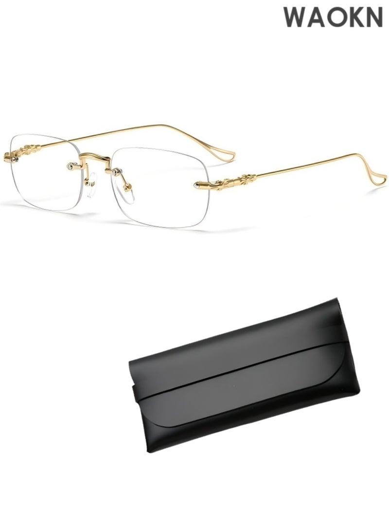 WAOKN Frameless Metal Reading Glasses for Men/Women Blue Light Blocking -Rimless Fashion Comfortable Computer Eyeglasses.Square Reading Glasses Women Men, TR Frame Blue Light Blocking Computer Readers, Anti Glare Eyewear. - Image 1