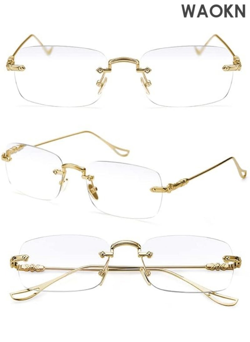 WAOKN Frameless Metal Reading Glasses for Men/Women Blue Light Blocking -Rimless Fashion Comfortable Computer Eyeglasses.Square Reading Glasses Women Men, TR Frame Blue Light Blocking Computer Readers, Anti Glare Eyewear. - Image 3