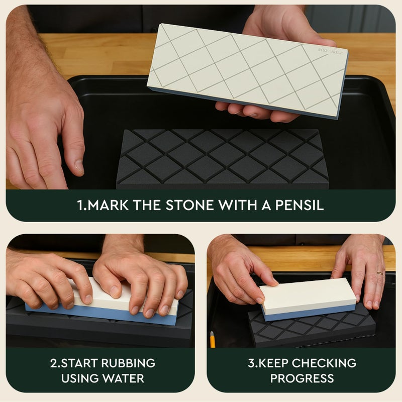 Sharp Pebble Large Flattening Stone- Dual Grit Coarse/Fine Sharpening Stones Flattener- Diamond Grooves Whetstone Fixer-Re Level Any Whetstones & Waterstones - Image 5