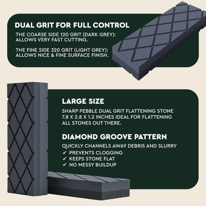 Sharp Pebble Large Flattening Stone- Dual Grit Coarse/Fine Sharpening Stones Flattener- Diamond Grooves Whetstone Fixer-Re Level Any Whetstones & Waterstones - Image 3