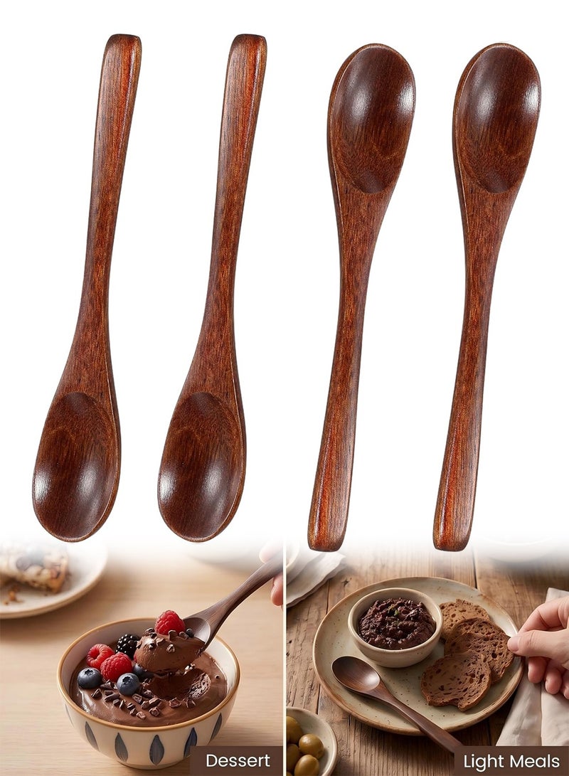 4 ملاعق صغيرة من الخشب الصلب مقاس 5.9 بوصة، أدوات طهي خشبية كورية للحساء وال mật والقهوة والشاي وخلط الطعام - Image 1