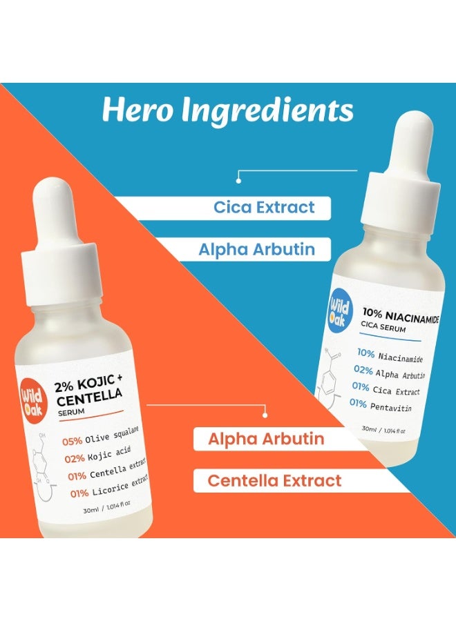 WILD OAK Hyperpigmentation Serum Combo: 2% Kojic/Centella + 10% Niacinamide/Alpha Arbutin | Dark Spot Corrector | Hydration | Even Skin Tone | Brightening Formula For All Skin Types | 30Ml Each - Image 3