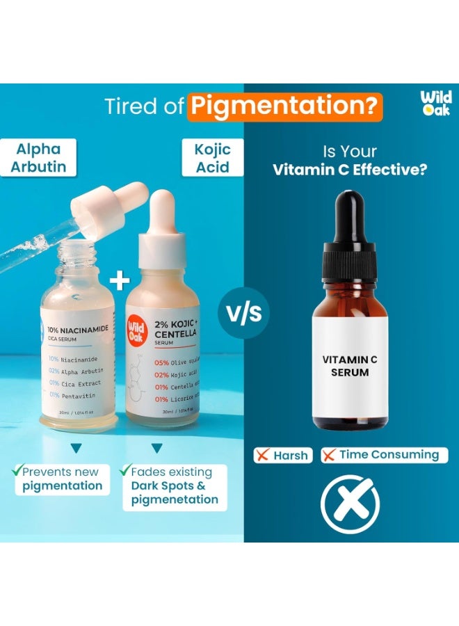 WILD OAK Hyperpigmentation Serum Combo: 2% Kojic/Centella + 10% Niacinamide/Alpha Arbutin | Dark Spot Corrector | Hydration | Even Skin Tone | Brightening Formula For All Skin Types | 30Ml Each - Image 2
