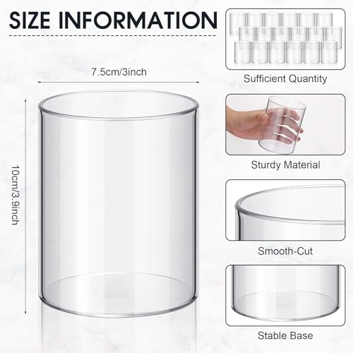 Vesici 20 Pcs Plastic Cylinder Vase Acrylic Cylinder Vase Bulk Small Clear Flower Container Hurricane Candle Holder Round Wide Container Centerpiece for Home Office Wedding Decorations (4 Inch) - Image 2