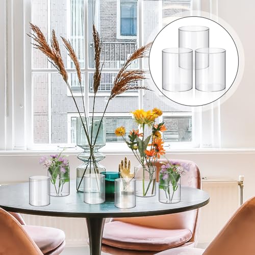 Vesici 20 Pcs Plastic Cylinder Vase Acrylic Cylinder Vase Bulk Small Clear Flower Container Hurricane Candle Holder Round Wide Container Centerpiece for Home Office Wedding Decorations (4 Inch) - Image 5