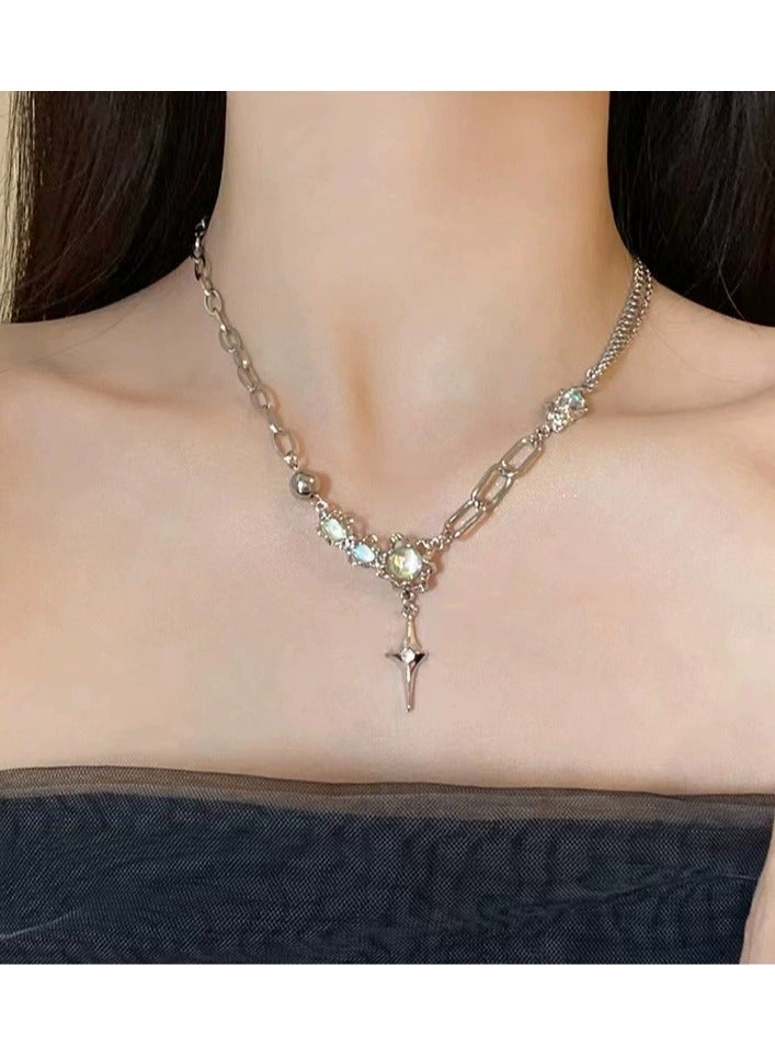 جلوسكي Moonstone Pendant Necklace for Women – Summer INS Style Titanium Steel Choker, Small-Batch Trendy Clavicle Chain, Elegant Hot Girl Aesthetic - Image 3