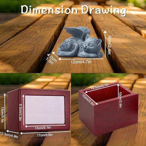 DiDiBirDi Cat Urn for Ashes, Wooden Keepsake for Ashes with Photo Frame, Cherry Red Cremation Box with Resin Statue and Sealed Storage Bags (60lbs) - Image 3