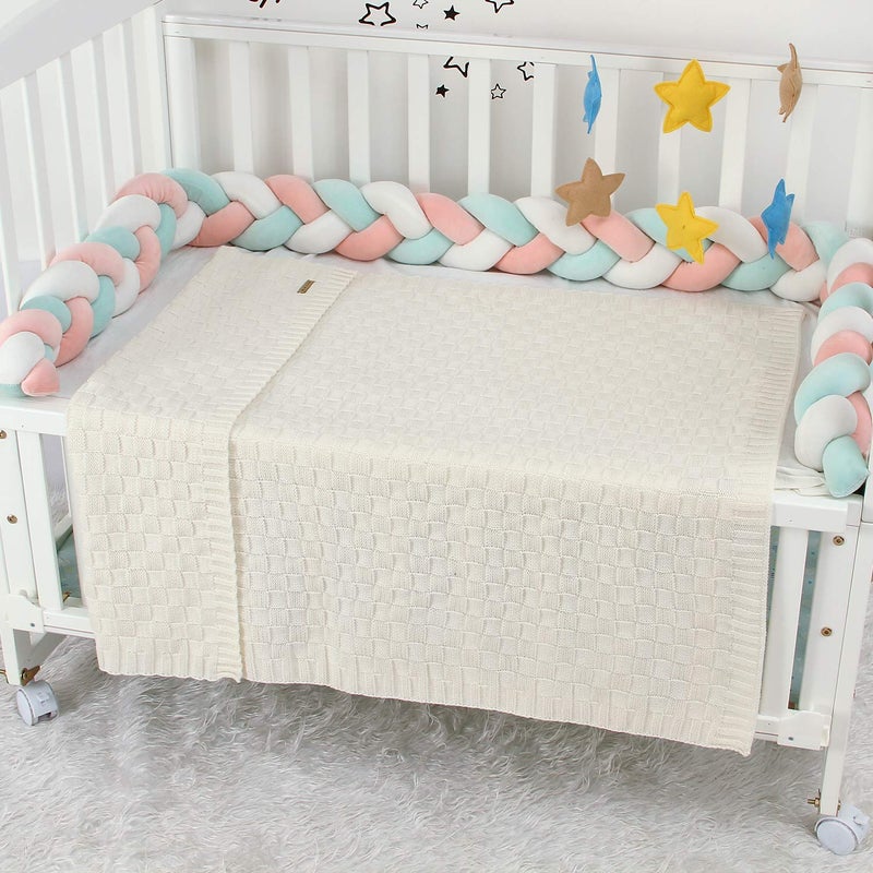 LAWKUL Knit Baby Blankets White Cable Newborn Babies Receiving Blanket Infant Boy Girl Soft Swaddle for Crib Stroller 40"x30" - Image 5