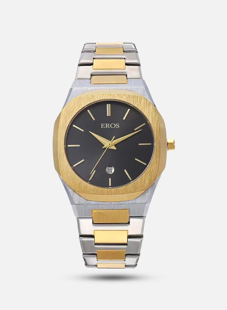 ايروس ساعة رجالي ستيل بلونين ذهبي وفضي ميناء اسود