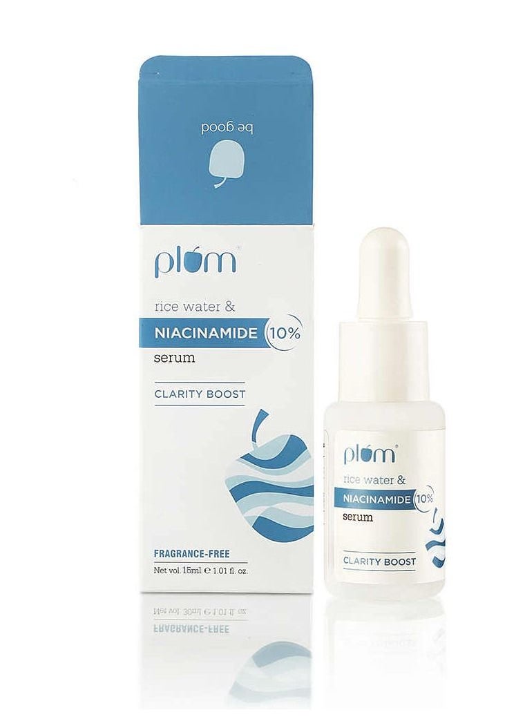Plum 10% Niacinamide Serum with Rice Water for Face Vitamin B3 with Japanese Fermented Rice Water For Clear, Blemish Free, Dark Spots, Bright Skin, Suits All Skin Types  - Image 1