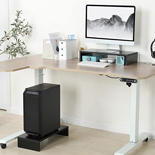 TEAMIX 20 Inch Monitor Stand Riser, Black Desktop Stand for PC/TV/Laptop/Printer, Wood Monitor Riser with Storage, Computer Stand Keyboard Organizer - Image 4
