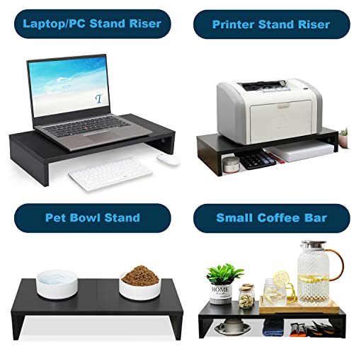 TEAMIX 20 Inch Monitor Stand Riser, Black Desktop Stand for PC/TV/Laptop/Printer, Wood Monitor Riser with Storage, Computer Stand Keyboard Organizer - Image 3
