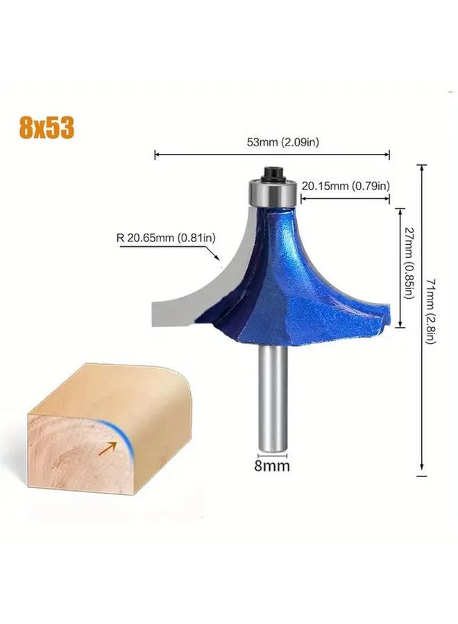 8x53mm Heavy Duty Tungsten Steel Woodworking Milling Cutter 8mm Shank Multi Functional Round Chamfer R Angle Arc Cutter Head - Image 1
