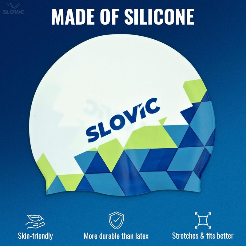 SLOVIC مجموعة نظارات السباحة والقبعة | نظارات سباحة مضادة للضباب للرجال | قبعة سباحة للرجال | نظارات سباحة محمية من الأشعة فوق البنفسجية للنساء مع أحزمة قابلة للتعديل | ملحقات السباحة [أسود+أبيض] - Image 5