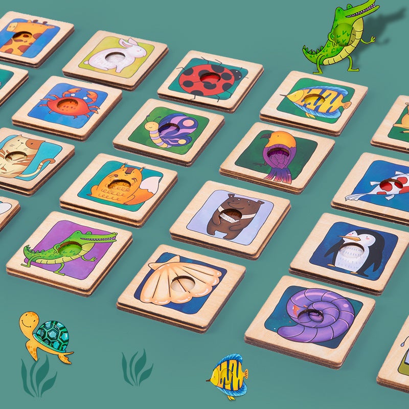 Children'S Wooden Skin Shadow Building Blocks Matching Cartoon Animal Digital Word Puzzle Cognitive Threading Toy - Image 3