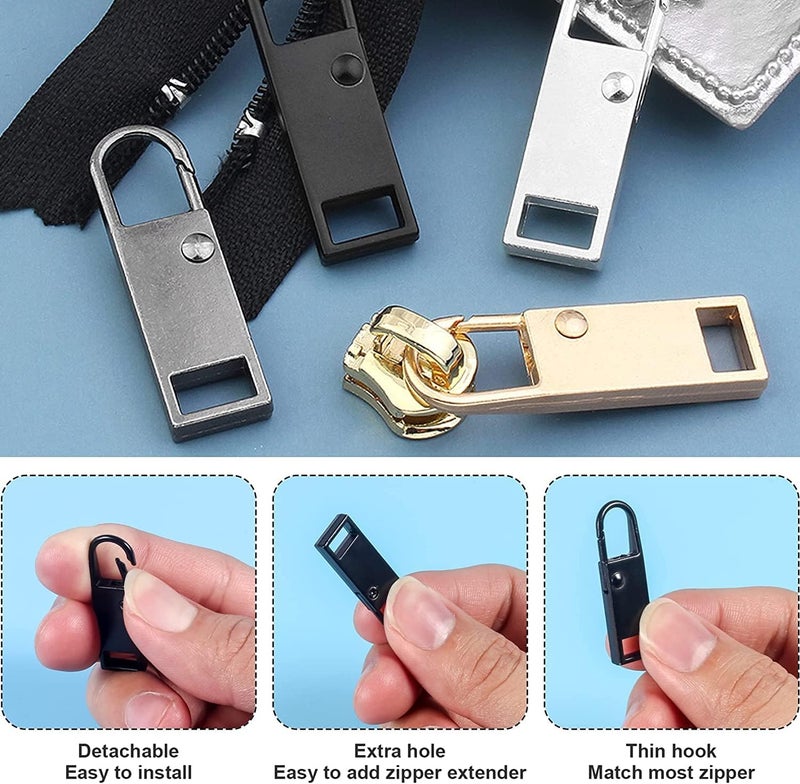 ChicAbode Metal Zipper Handle, Zipper Pull Replacement, Safe and Durable, Easy To Use, for Replacing and Repairing Zipper Pulls, Suitable for Suitcases, Backpacks, Clothes, Boots, Etc, 4 Pieces, Black - Image 5