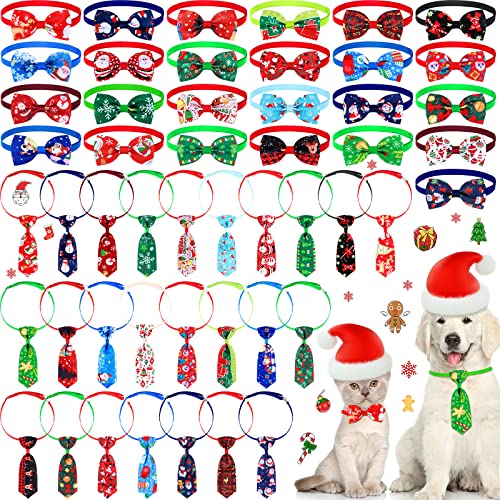 Eccliy 50 Pcs Christmas Bow Ties for Dogs Christmas Dogs Collar Adjustable Cat Bowties Neckties Set Santa Claus Xmas Tree Puppy Bowties Pet Collar for Xmas Puppy Decoration - Image 1