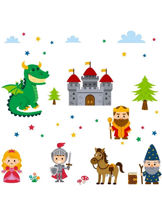 Maydahui Princess Knight Wall Stickers Castle King Cartoon Dragon Wall Decal (22 x24 Inch) for Kids Room Nursery Living Room - Image 1