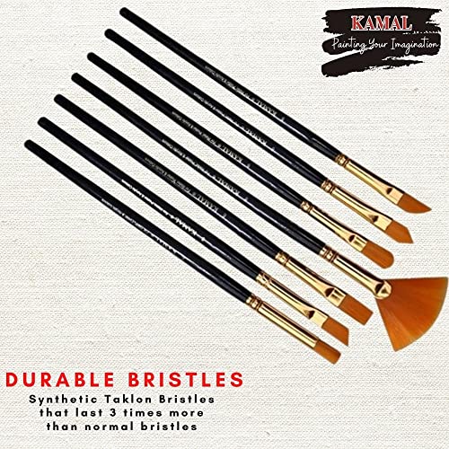 KAMAL Artist Silk Assorted Set of 7 Synthetic Taklon Brushes for Acrylic Painting, Oil Painting (Wooden Handles and Synthetic Bristle) - Image 2