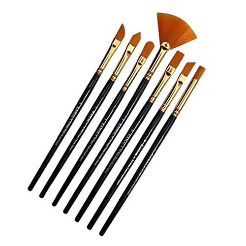 KAMAL Artist Silk Assorted Set of 7 Synthetic Taklon Brushes for Acrylic Painting, Oil Painting (Wooden Handles and Synthetic Bristle) - Image 1