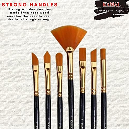 KAMAL Artist Silk Assorted Set of 7 Synthetic Taklon Brushes for Acrylic Painting, Oil Painting (Wooden Handles and Synthetic Bristle) - Image 3