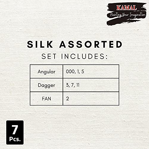 KAMAL Artist Silk Assorted Set of 7 Synthetic Taklon Brushes for Acrylic Painting, Oil Painting (Wooden Handles and Synthetic Bristle) - Image 5