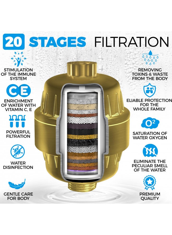 AquaHomeGroup AquaHomeGroup 20 Stage Shower Filter for Hard Water - 2.5 GPM Universal Shower Head Filter for Chlorine, Fluoride, Heavy Metals - Vitamin C E Shower Water Filter for Hair and Skin (Golden)  - Image 2