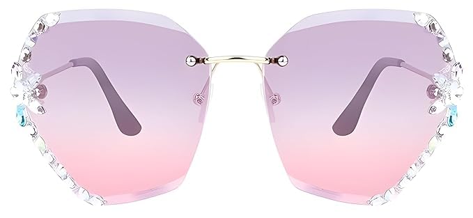 mashamart UV400 Protected Oversized Sunglasses for Women Stylish Rimless Diamond Cutting Lens with Stone All color of Sunglasses for Driving Shades for Women. (gold, pink) - Image 3