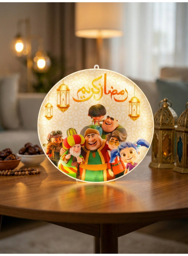 زينة رمضان كريم مضيئة - تصميم شخصيات كرتونية عربية شهيرة - ديكور احتفالي للحائط/الترابيزة - Image 1