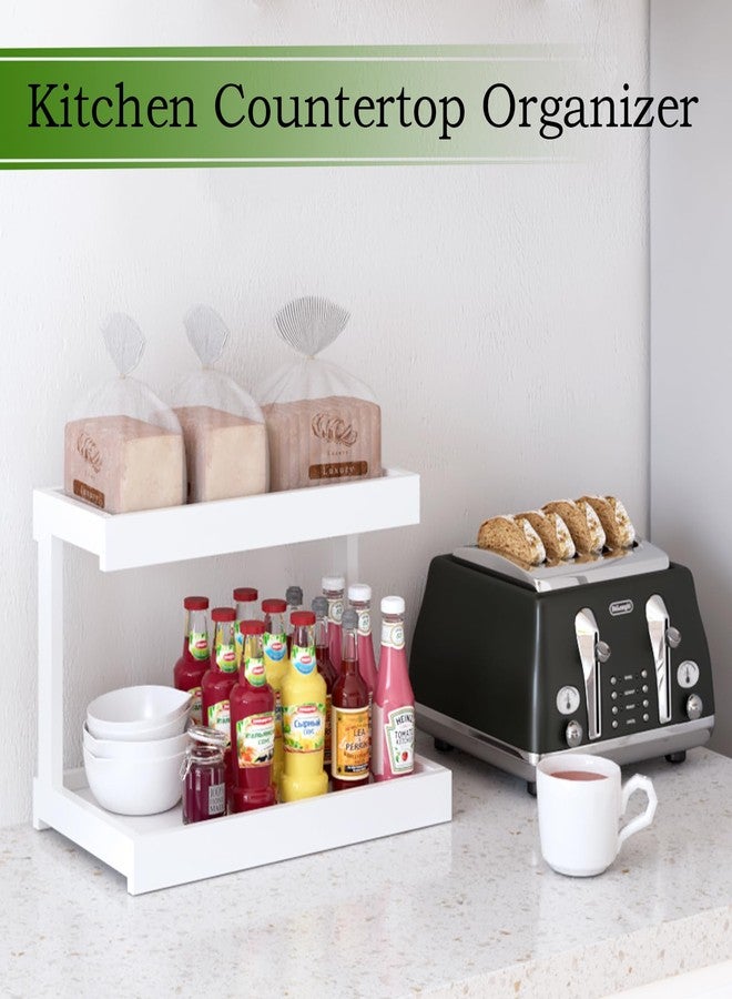 MARTY 2 Tier Spice Rack Organizer for Countertop, 15.8''L White Coffee Station/Bathroom Organizer Countertop, Counter Shelf Desktop Storage Organizer for Kitchen, Bedroom, Office - Image 3