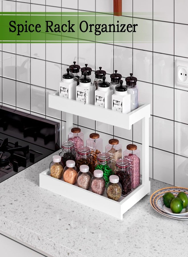 MARTY 2 Tier Spice Rack Organizer for Countertop, 15.8''L White Coffee Station/Bathroom Organizer Countertop, Counter Shelf Desktop Storage Organizer for Kitchen, Bedroom, Office - Image 2