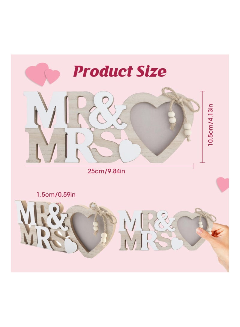 SYOSI Mr & Mrs Heart Photo Frame, Personalised Wooden Photo Frames Couple Romantic Frames, Wedding Decorations Gifts for Bride and Groom Tabletop Picture Display Newlywed Anniversary  - Image 4