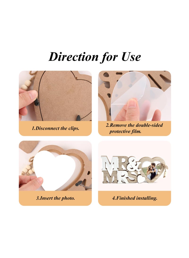 SYOSI Mr & Mrs Heart Photo Frame, Personalised Wooden Photo Frames Couple Romantic Frames, Wedding Decorations Gifts for Bride and Groom Tabletop Picture Display Newlywed Anniversary  - Image 3