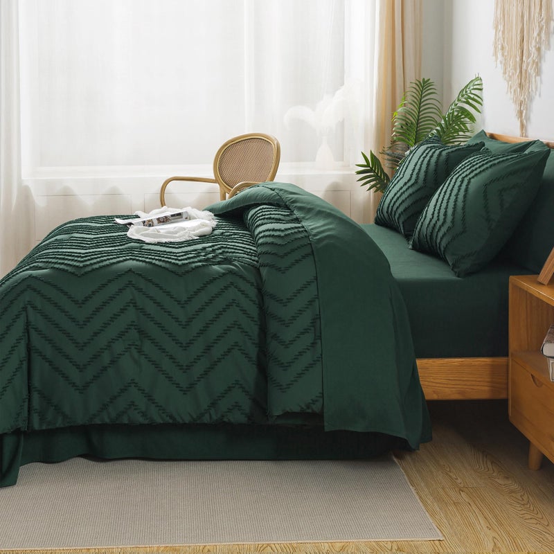 Litanika Super King Size Comforter Set with Sheets Emerald Green - 7 Pieces Bed in a Bag Oversized King Boho Tufted Complete Beddding Sets with Comforter  Sheets  Pillowcases & Shams - Image 3