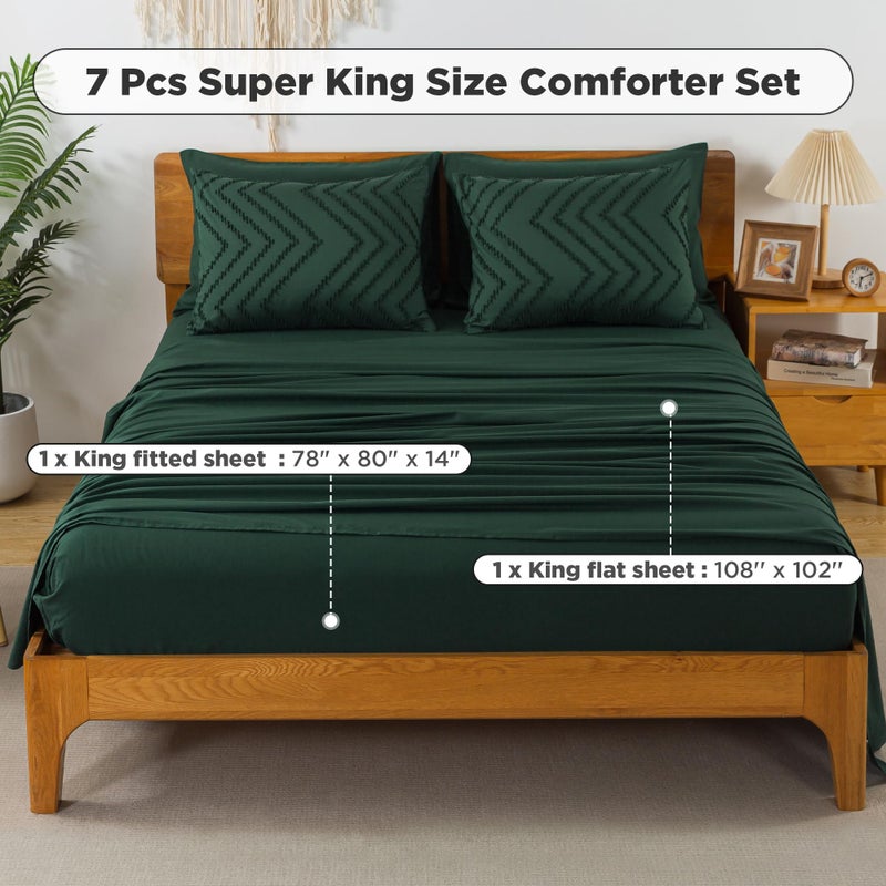 Litanika Super King Size Comforter Set with Sheets Emerald Green - 7 Pieces Bed in a Bag Oversized King Boho Tufted Complete Beddding Sets with Comforter  Sheets  Pillowcases & Shams - Image 5