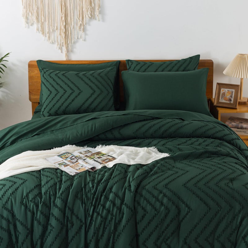 Litanika Super King Size Comforter Set with Sheets Emerald Green - 7 Pieces Bed in a Bag Oversized King Boho Tufted Complete Beddding Sets with Comforter  Sheets  Pillowcases & Shams - Image 4