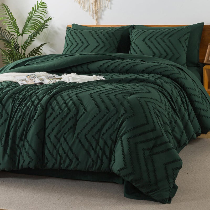 Litanika Super King Size Comforter Set with Sheets Emerald Green - 7 Pieces Bed in a Bag Oversized King Boho Tufted Complete Beddding Sets with Comforter  Sheets  Pillowcases & Shams - Image 2
