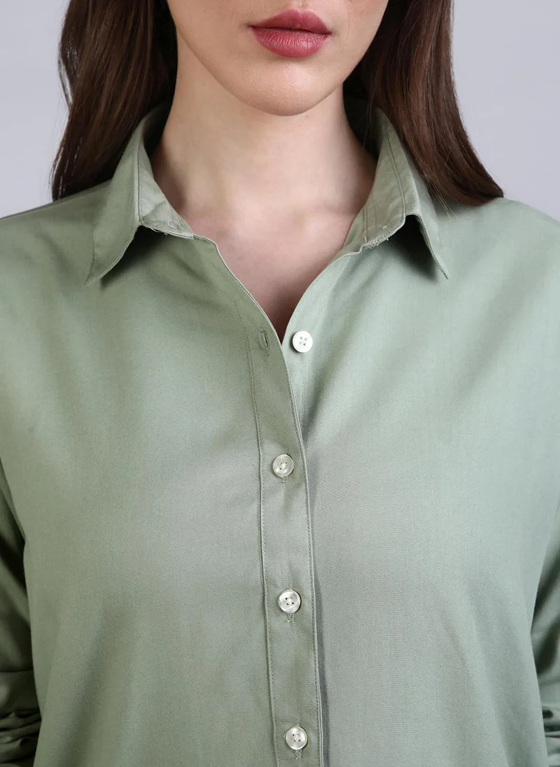 Urbano Fashion  Urbano Fashion Women's Dusty Green Modal Viscose Full Sleeve Regular Fit Casual Solid Shirt with Regular Collar for Women | Best Price UAE