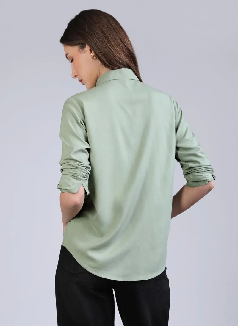 Urbano Fashion  Urbano Fashion Women's Dusty Green Modal Viscose Full Sleeve Regular Fit Casual Solid Shirt with Regular Collar for Women | Best Price UAE
