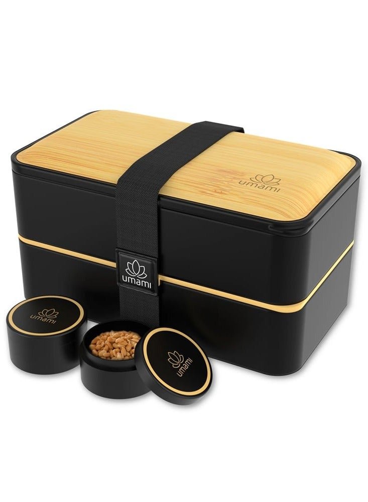 UMAMI Bento Box Black & Bamboo, 1200ml - Image 1
