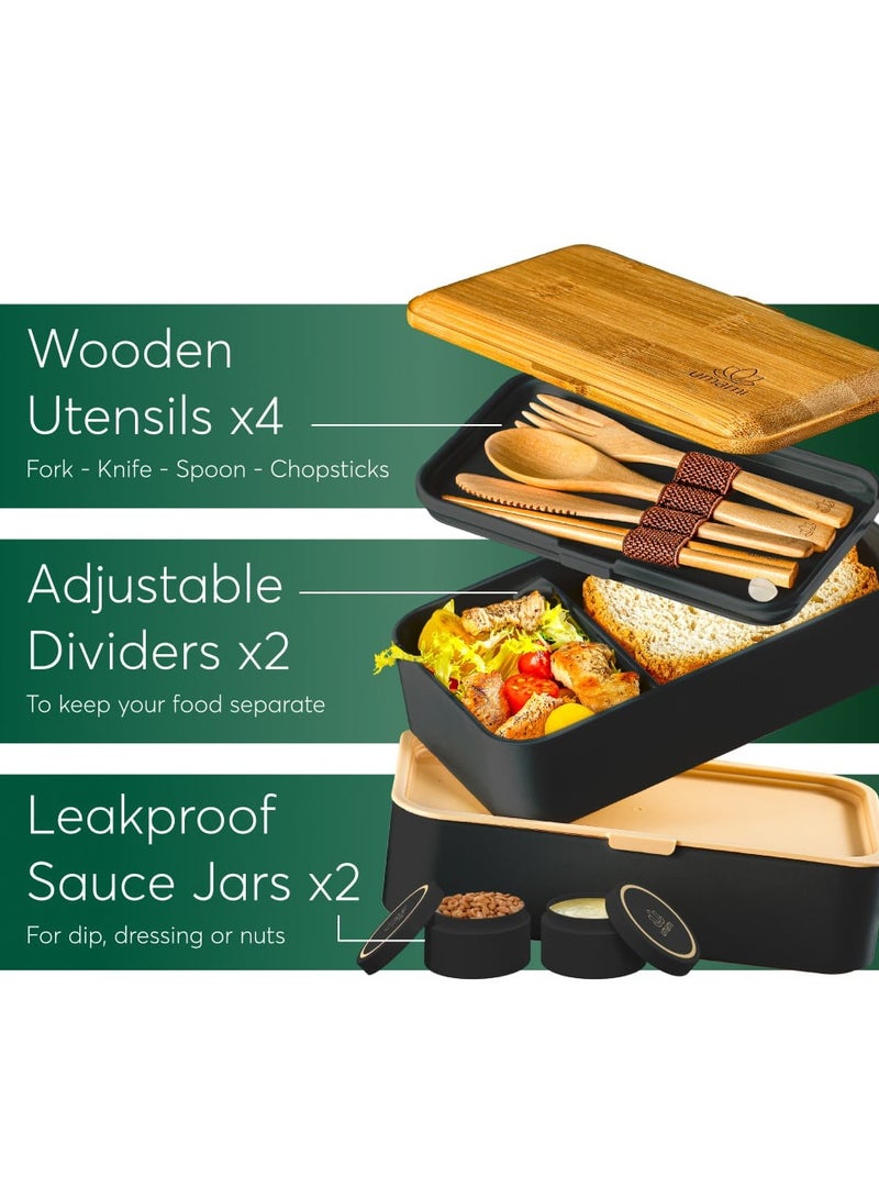 UMAMI Bento Box Black & Bamboo, 1200ml - Image 4